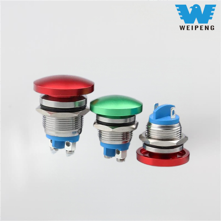 Interruptor de reinicialização de botão de metal com cabeça de cogumelo 16/19/22 mm