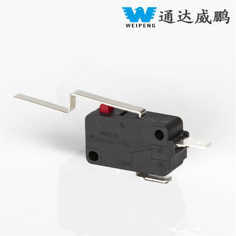 Microinterruptor de alta temperatura e alta corrente com alça em forma de arco de 2 pinos 16A