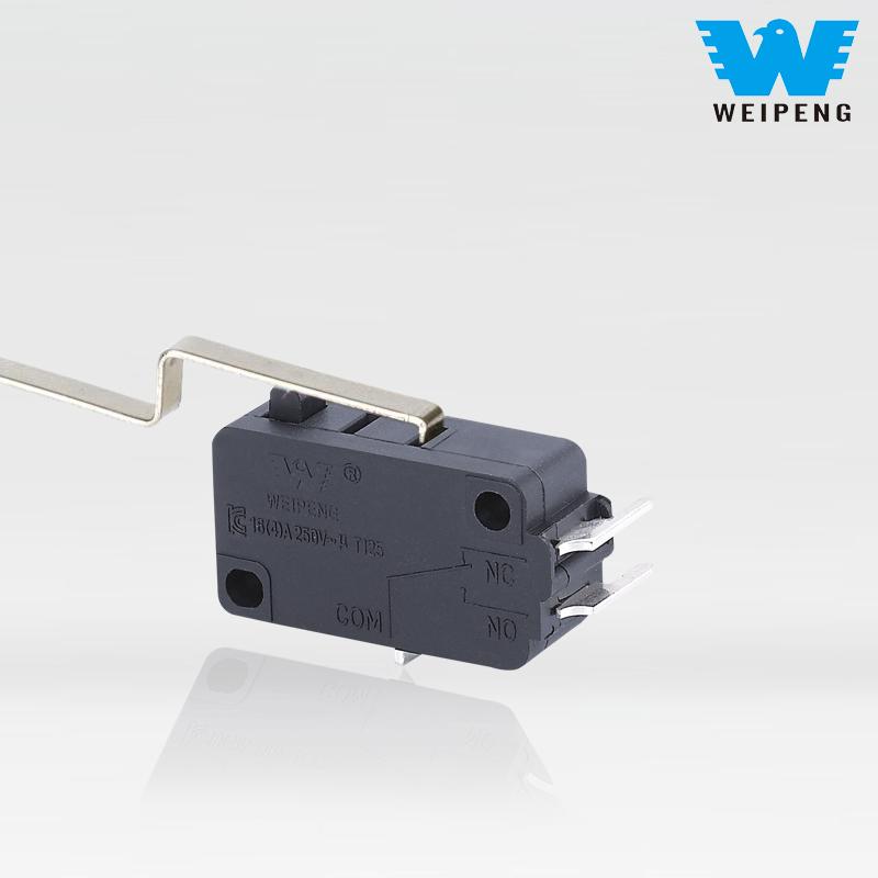 Microinterruptor resistente a altas temperaturas para eletrodomésticos de alavanca longa de 3 pinos 16A