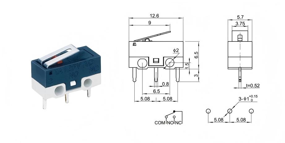 Microinterruptor miniatura de alta corrente e longa vida útil