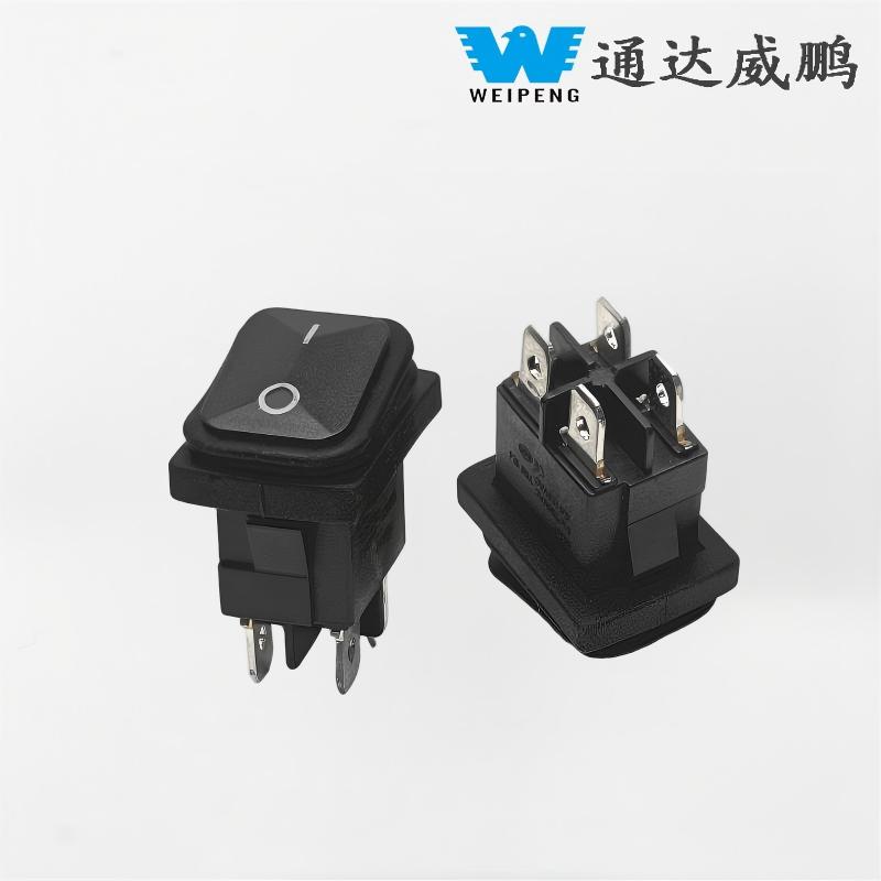 Kcd1-104 Interruptor oscilante à prova d'água preto de 4 pinos e 2 posições