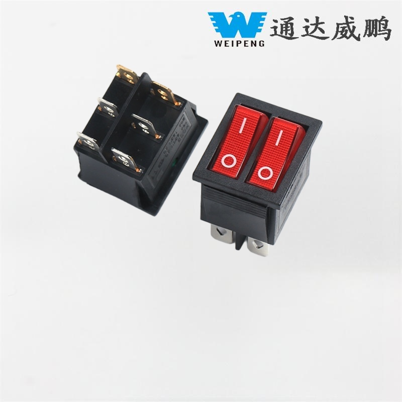 KCD4 Interruptor oscilante iluminado vermelho duplo de 2 posições e 6 pinos