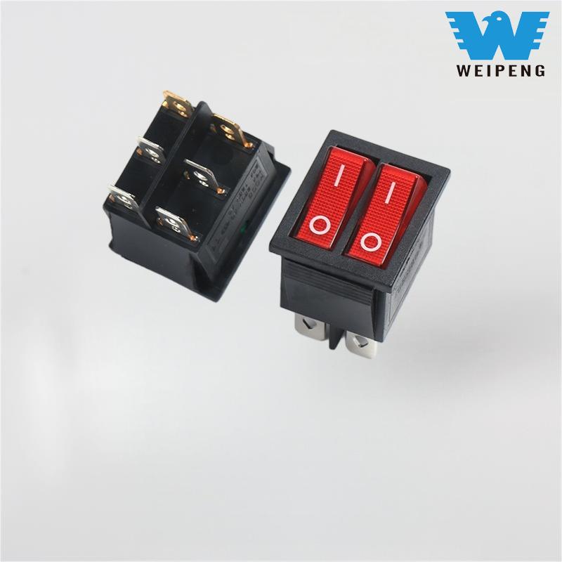 Interruptor oscilante duplo vermelho KCD4 com luz