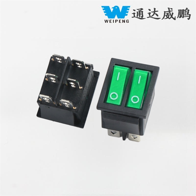 Interruptor de barco oscilante duplo KCD4 DPDT 2 posições 6 pinos com luz verde