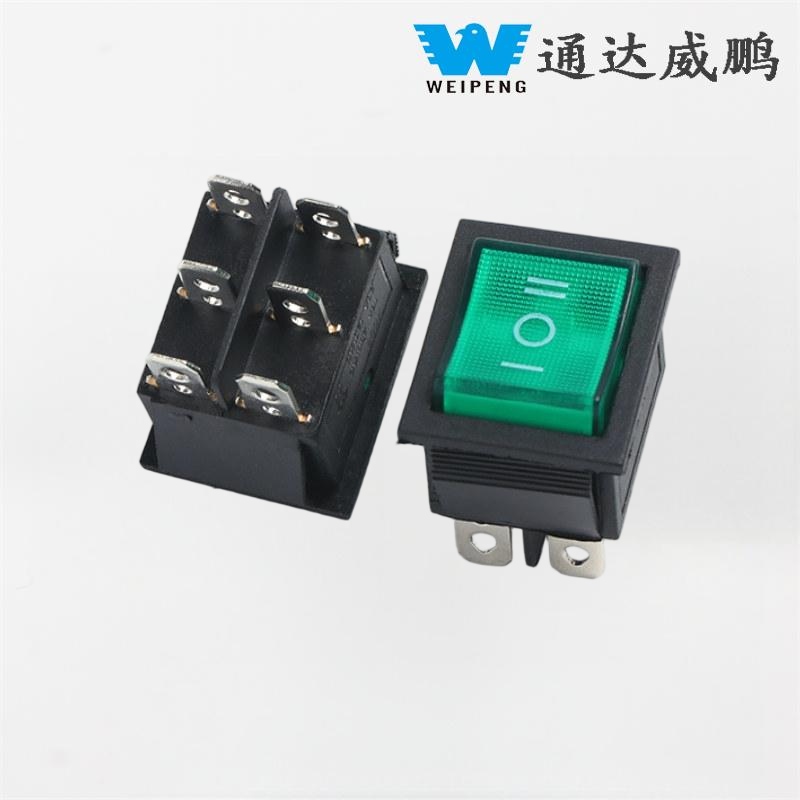 KCD4 LED verde de 6 pinos / 4 pinos iluminado 16A 250V interruptor oscilante
