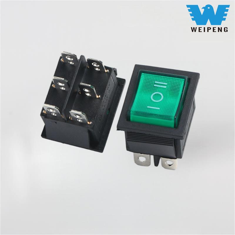 KCD4 Interruptor oscilante de 3 posições e 6 pinos 16A com luz verde