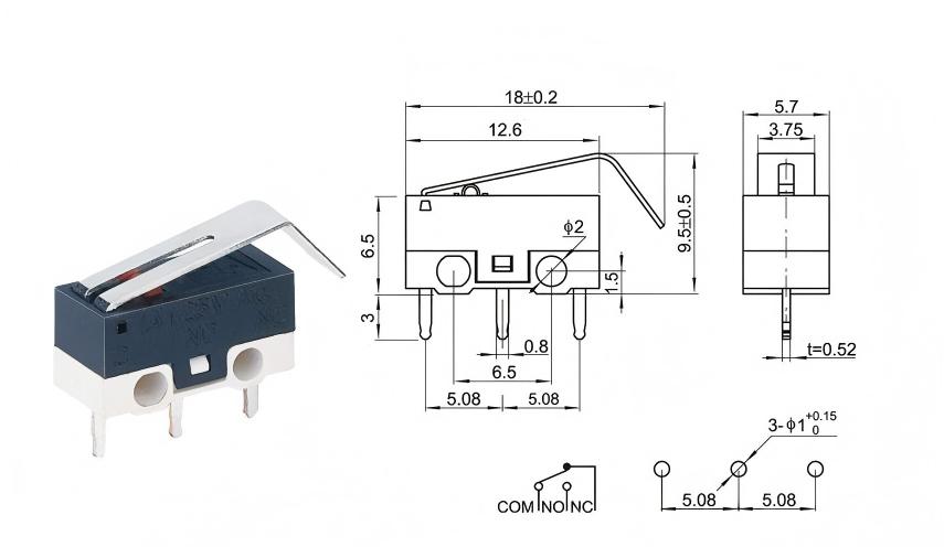 Interruptor de mouse com alça curva DOT prateado