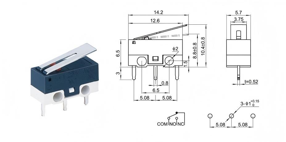 Microinterruptor de reinicialização de três pernas para máquina de café robô arrebatadora