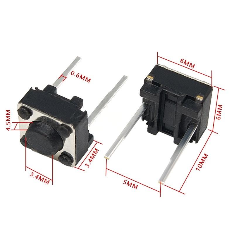 Interruptor de botão vertical micro tátil de dois pinos 6*6*4.5