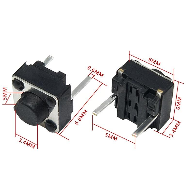 Interruptor de botão tátil vertical de micro-movimento de dois pinos 6 * 6 * 5