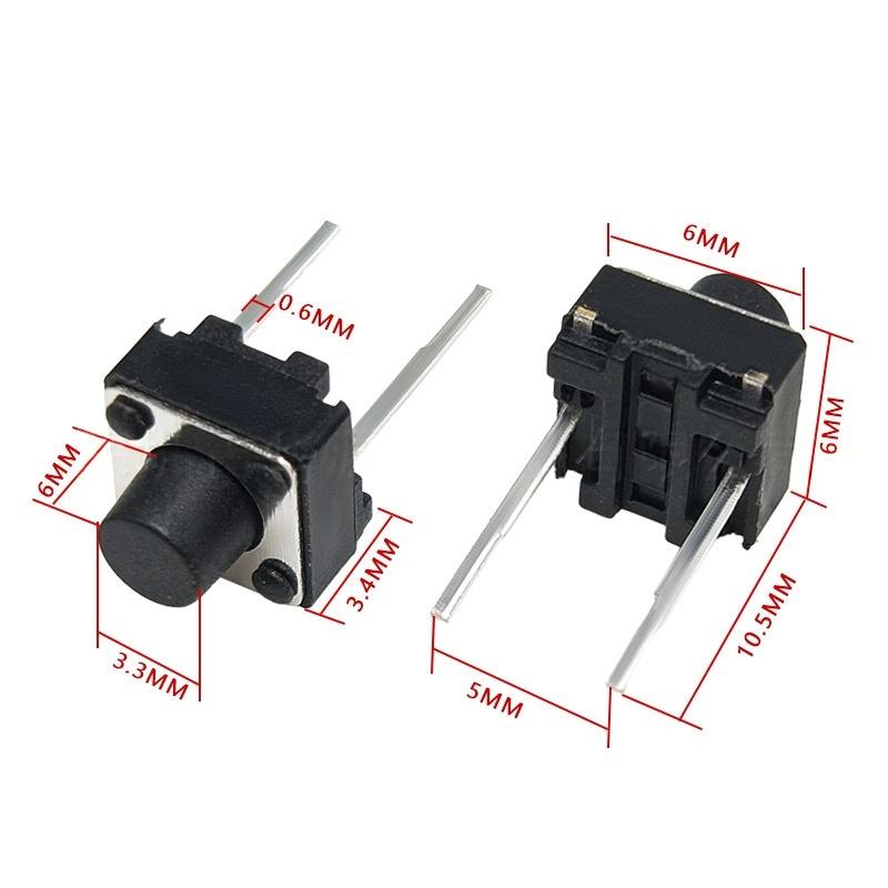 Interruptor de botão tátil vertical de micro-movimento de dois pinos 6 * 6 * 6