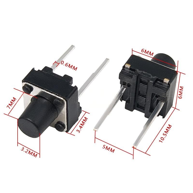 Interruptor de botão tátil vertical de micro-movimento de dois pinos 6*6*7